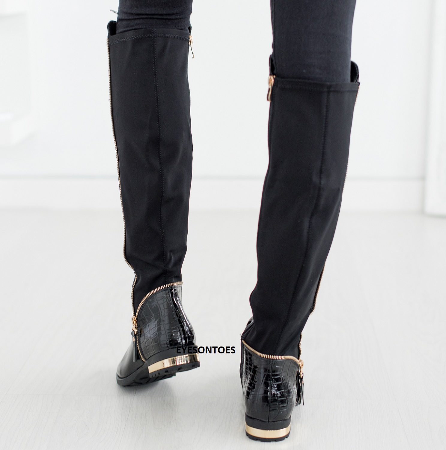 booties with gold trim